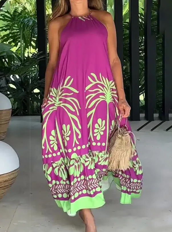 Long Tropical Print Dress