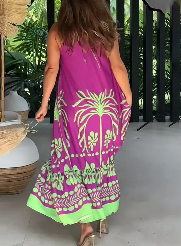 Long Tropical Print Dress