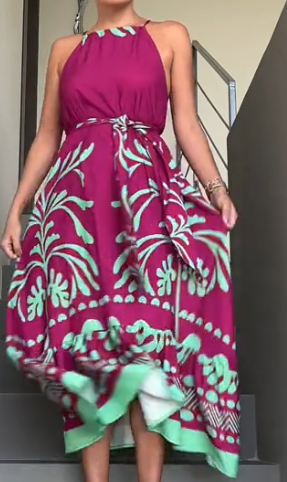 Long Tropical Print Dress